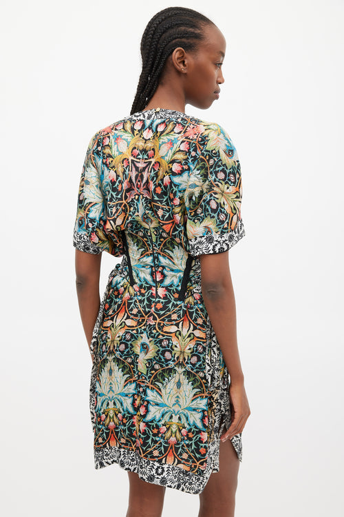 Roberto Cavalli Black & Multicolour Floral Lace Up Dress