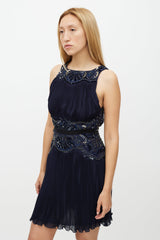 Roberto Cavalli Navy & Gold Sequin Pleated Silk Dress
