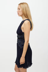 Roberto Cavalli Navy & Gold Sequin Pleated Silk Dress