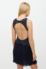 Roberto Cavalli Navy & Gold Sequin Pleated Silk Dress