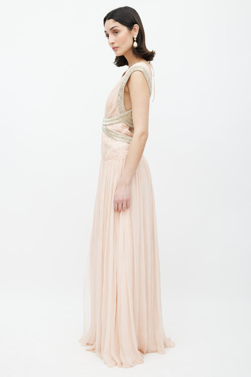 Roberto Cavalli Pink & Multicolour Embellished Gown