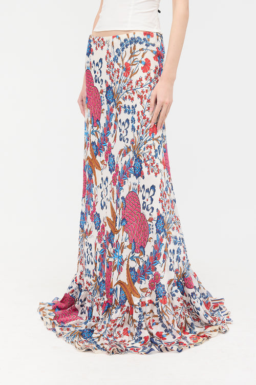 Roberto Cavalli 2006 Silk Printed Maxi Skirt