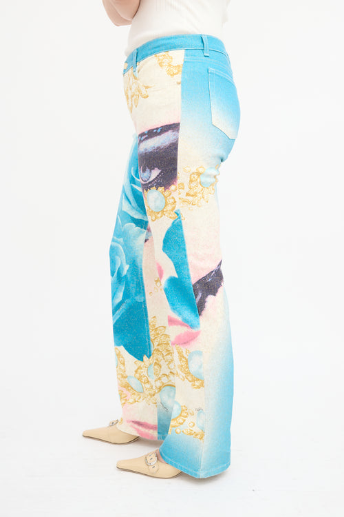 Roberto Cavalli SS 2001 Blue & Multi Sparkly Printed Trouser