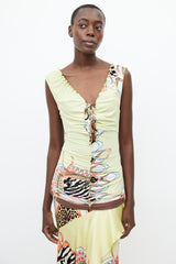 Roberto Cavalli SS 2004 Yellow & Multi Print Top