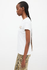 Roberto Cavalli White & Brown Printed Logo T-Shirt