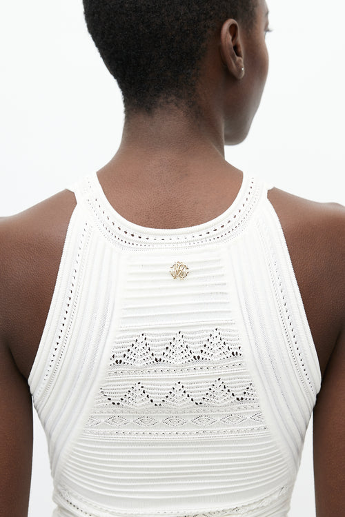 Roberto Cavalli White Knit & Crochet Trim Dress
