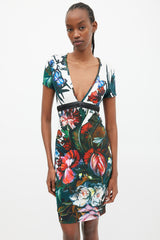 Roberto Cavalli White & Multicolour Floral Braided Trim Dress