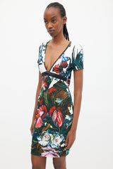 Roberto Cavalli White & Multicolour Floral Braided Trim Dress