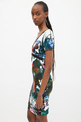 Roberto Cavalli White & Multicolour Floral Braided Trim Dress