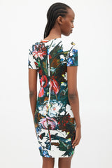 Roberto Cavalli White & Multicolour Floral Braided Trim Dress