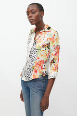 Roberto Cavalli White & Multicolour Floral Dotted Silk Shirt