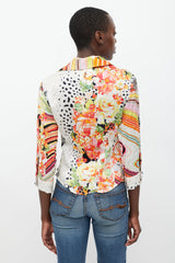 Roberto Cavalli White & Multicolour Floral Dotted Silk Shirt