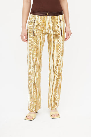 Roberto Cavalli Yellow & Brown Chain Jeans