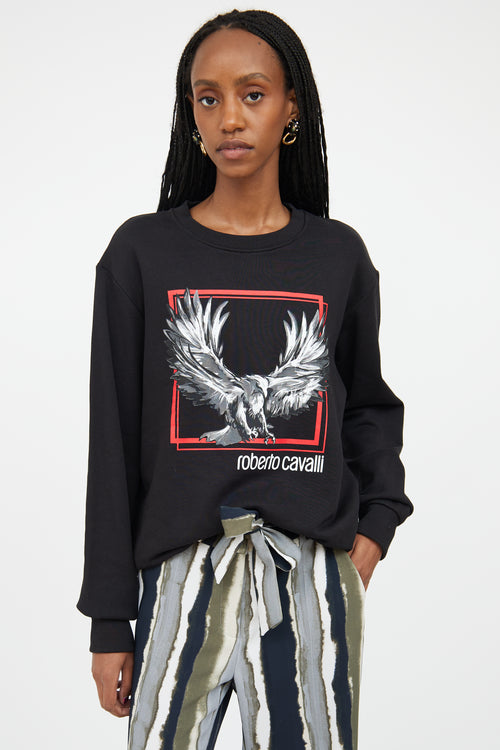 Roberto Cavalli Black & Multicolour Graphic Crewneck