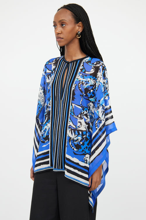 Roberto Cavalli Blue & Multicolour Silk Embroidered Top