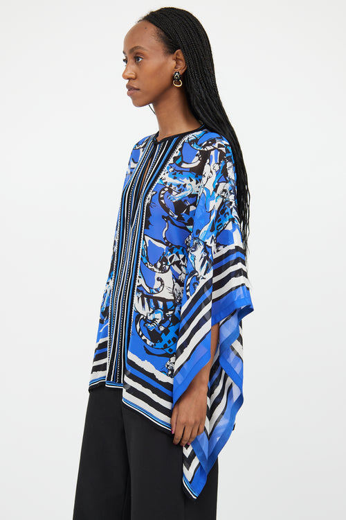 Roberto Cavalli Blue & Multicolour Silk Embroidered Top