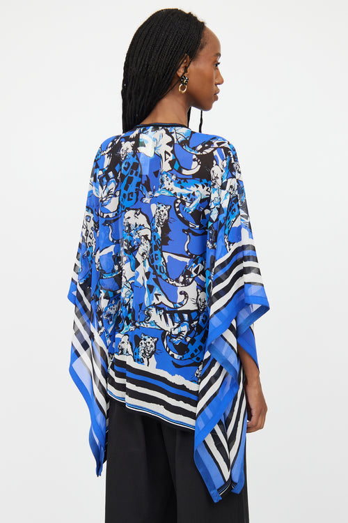 Roberto Cavalli Blue & Multicolour Silk Embroidered Top