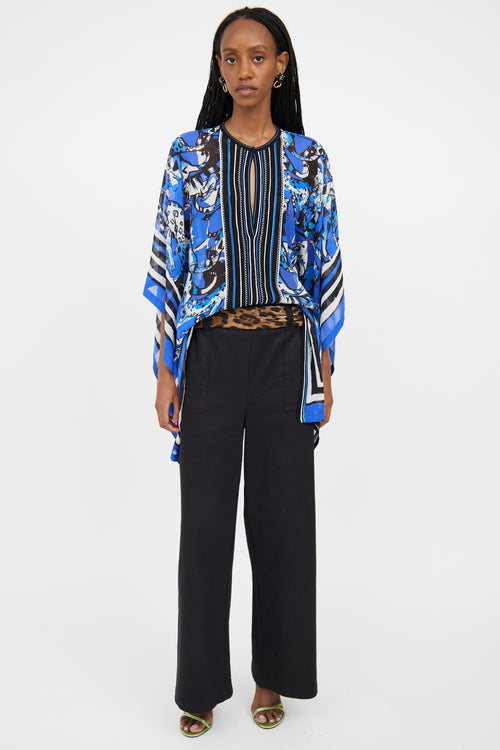 Roberto Cavalli Blue & Multicolour Silk Embroidered Top