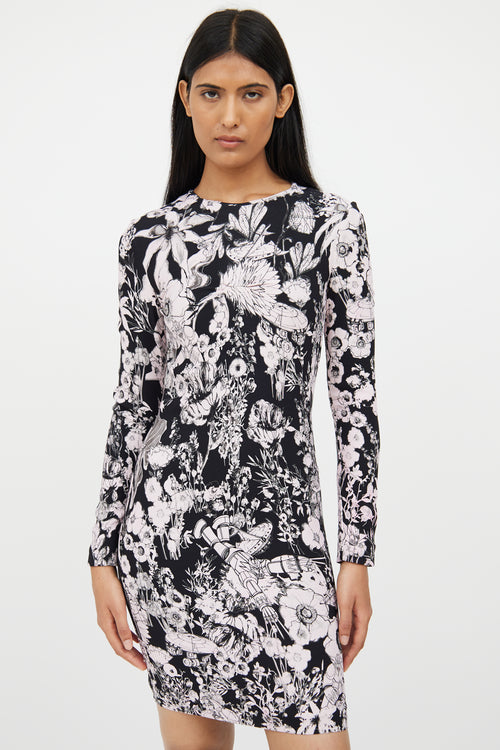 Roberto Cavalli Black & Pink Graphic Print Dress