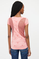Roberto Cavalli Pink & Silver Rhinestone Mesh Logo Top