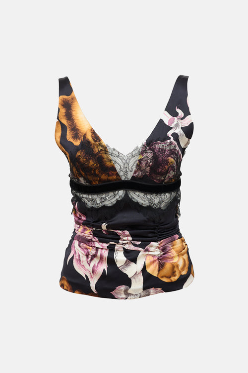 Roberto Cavalli Stain & Lace Printed  Camisole