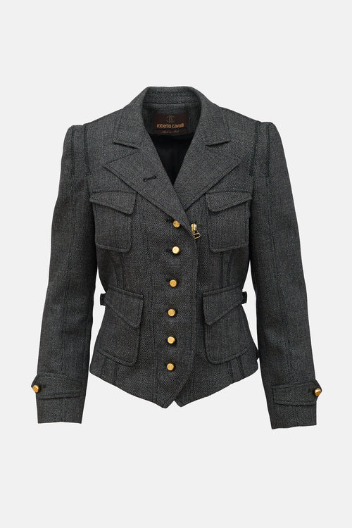 Roberto Cavalli Wool Button & Zip Jacket