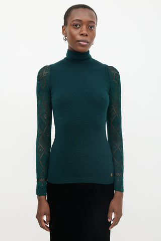 Roberto Cavalli Wool Pointelle Turtleneck Sweater