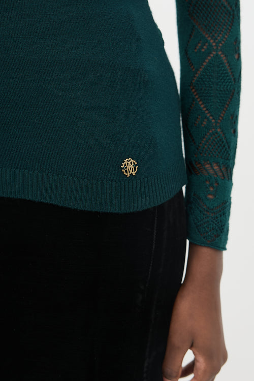 Roberto Cavalli Wool Pointelle Turtleneck Sweater