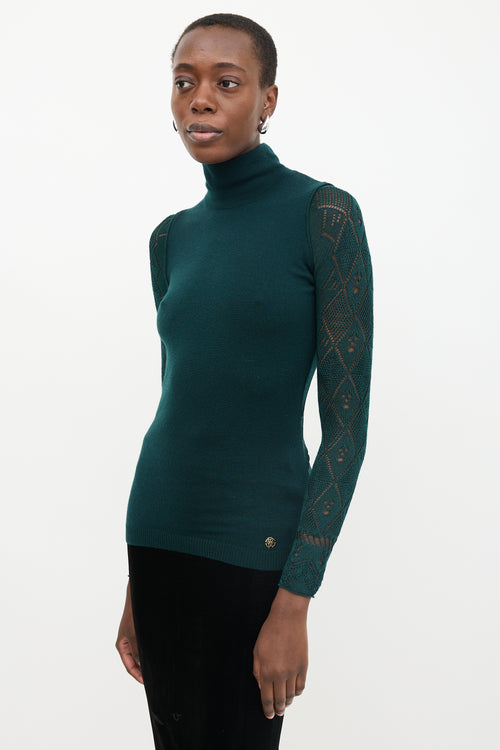 Roberto Cavalli Wool Pointelle Turtleneck Sweater