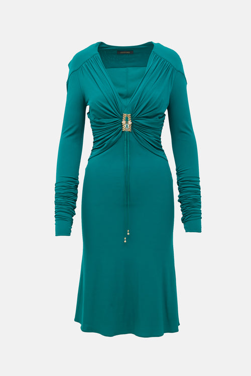 Roberto Cavalli Gathered V-Neck Dress