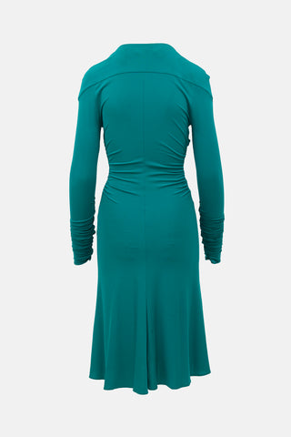 Roberto Cavalli Gathered V-Neck Dress