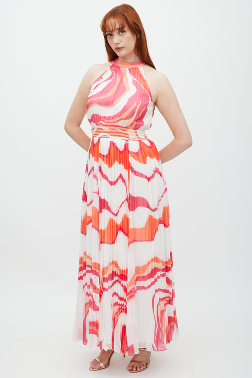 Rocco Sand White & Multicolour Abstract Pleated Dress