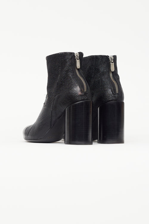 Rocco P. Black Textured Leather Ankle Boot