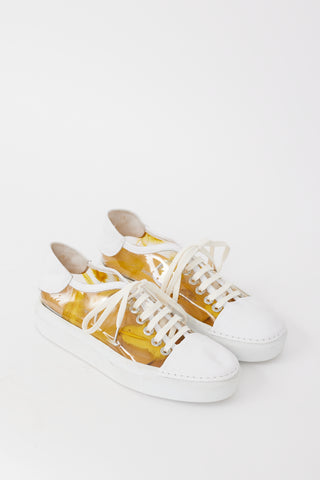 Rocco P. White Leather & Yellow PVC Feather Sneaker