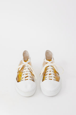 White Leather & Yellow PVC Feather Sneaker