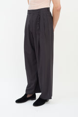 Rochas Black Wool Pleated Wide Leg Trouser