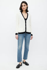 Rochas Cream & Black Patch Logo Cardigan