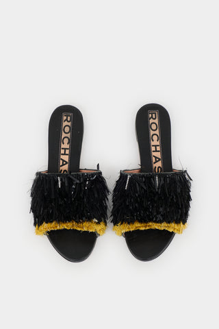 Rochas Fringe Embellished Suede Sandal