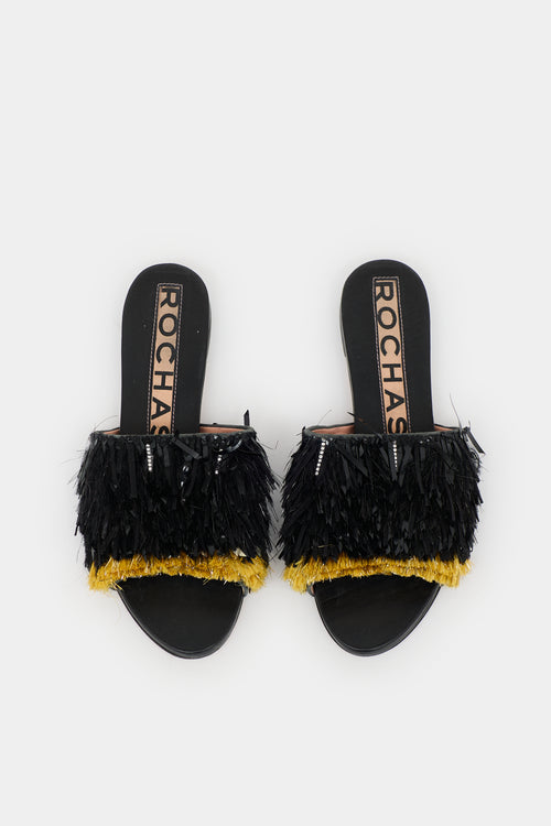 Rochas Fringe Embellished Suede Sandal