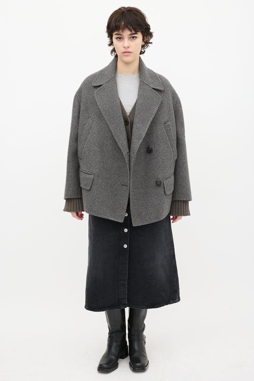 Rochas Grey & Black Wool Houndstooth Coat