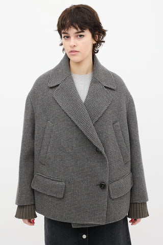 Rochas Grey & Black Wool Houndstooth Coat