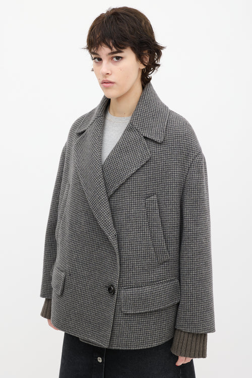 Rochas Grey & Black Wool Houndstooth Coat