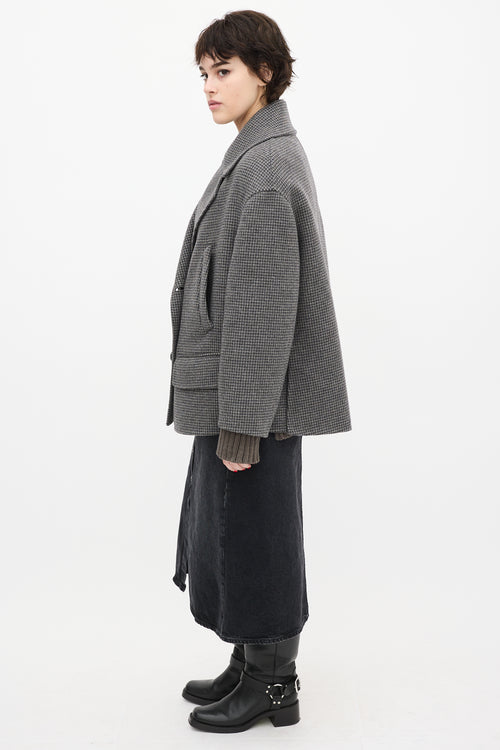 Rochas Grey & Black Wool Houndstooth Coat