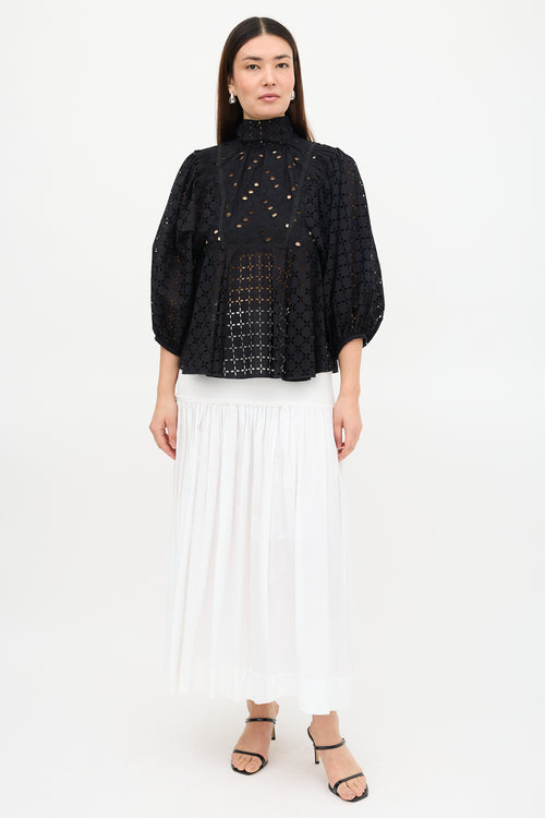Rochas Mock Neck Embroidered Blouse