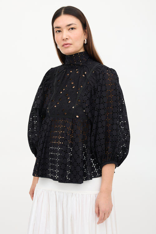 Rochas Mock Neck Embroidered Blouse