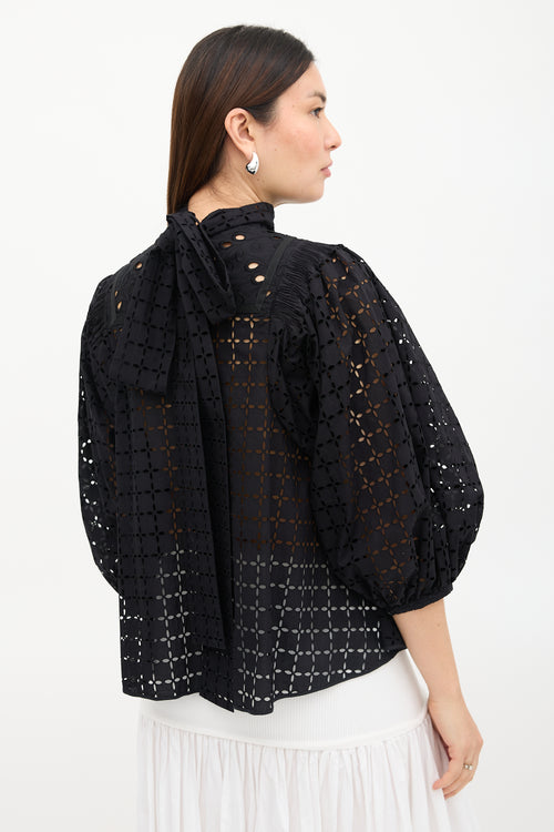 Rochas Mock Neck Embroidered Blouse