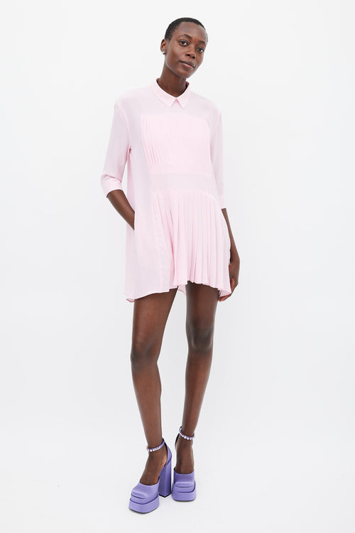 Rochas Pink Silk Pleated Mini Dress