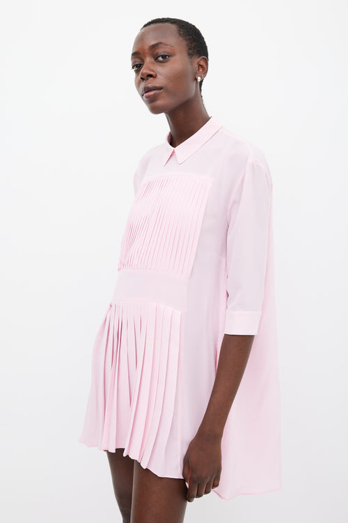 Rochas Pink Silk Pleated Mini Dress