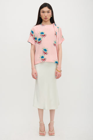 Rochas Silk Floral Shoulder Tie Blouse