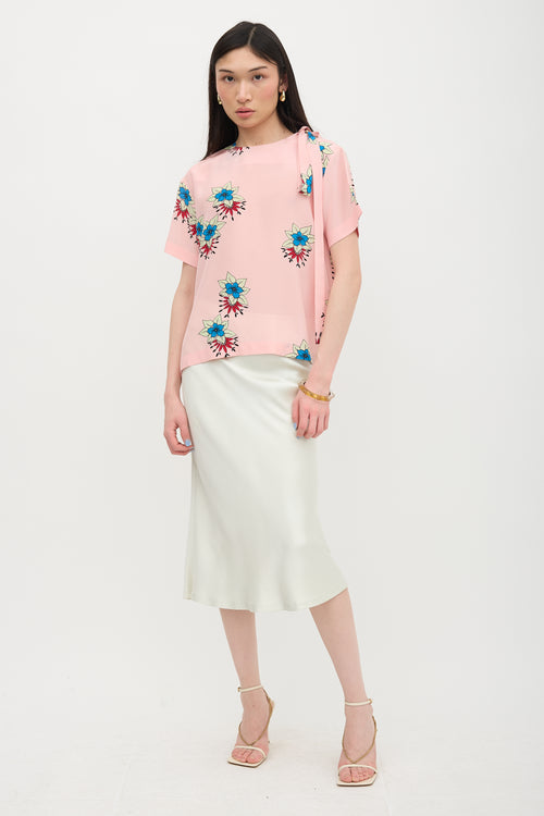 Rochas Silk Floral Shoulder Tie Blouse